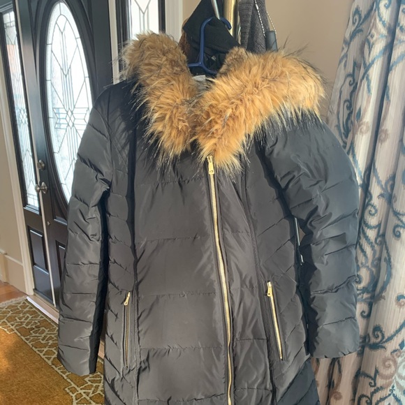 cole haan faux fur trim down coat